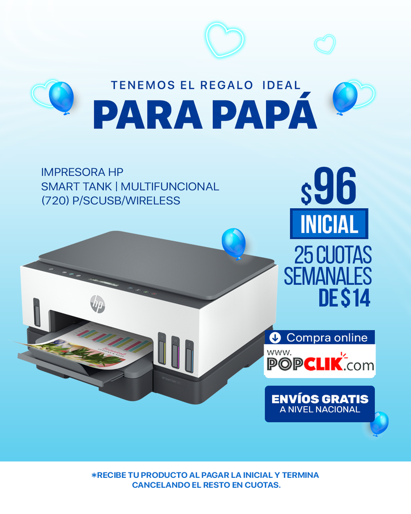 Impresora HP | Smart Tank | Multifuncional (720) P/SCusb/Wireless