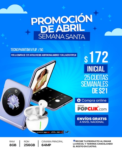 [tecno-phantom-flip-256gb-8gb-5g-celulares] Tecno Phantom V Flip (256GB + 8GB) 5G