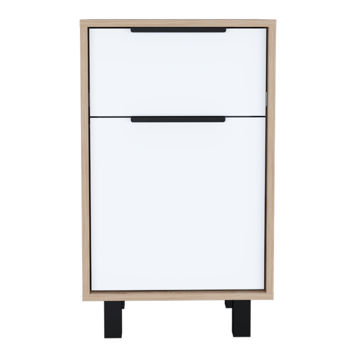 [rta-mesa-de-noche-kaia-una-puerta-batiente-un-cajon-miel-y-blanco-nevado] RTA | Mesa De Noche Kaia | Una Puerta Batiente | Un Cajon | Miel y Blanco Nevado